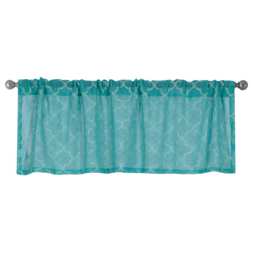 Jess Rod Pocket Embroidered Curtain Valance, Turquoise, 54"x18"