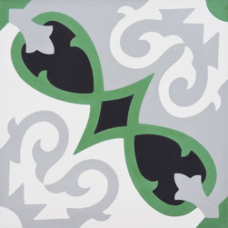 Moroccan Mosaic and Tile House - Agadir Handmade Cement Tile, Green,Black/Gray, Sample - Tile