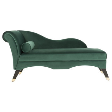 Karen Velvet Chaise With Pillow, Emerald/Espresso
