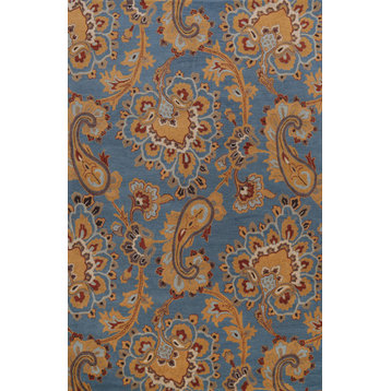 Floral Paisley Transitional Oriental Blue Wool Area Rug Hand-tufted 8x11