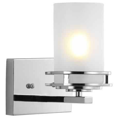 Fairfax 7.13" 1-Light Metal/Frosted Glass Contemporary LED Vanity Light, Chrome