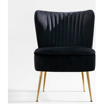 WestinTrends 22" Tufted Velvet Accent Chair for Dining, Living Room, Bedroom, Black