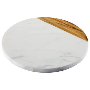 White Marble and Teak Wood Serving Board