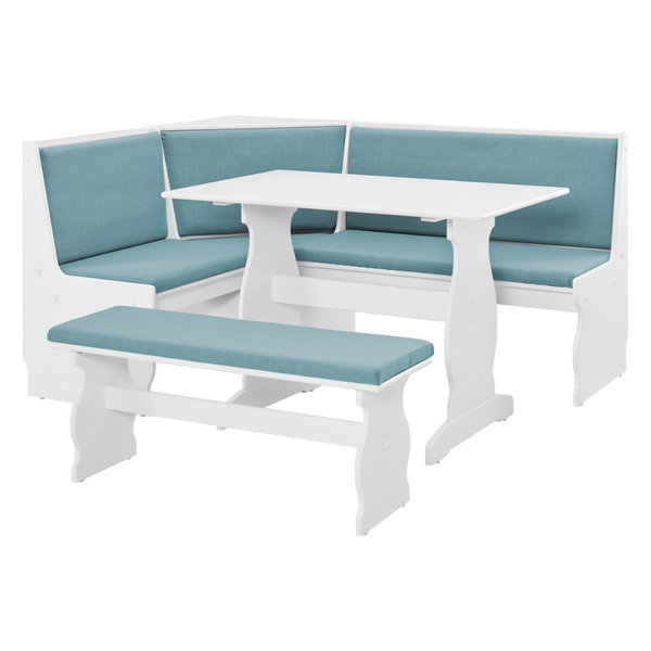 3-Pc Kitchen Nook Dining Set in White and Blue