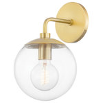 Mitzi by Hudson Valley Lighting - Meadow 1-Light Wall Sconce, Aged Brass Finish, Clear Glass - Clear incandescent bulbs inside clear globe shades make Meadow the clear choice anywhere you want to add bright, beautiful light. A flash of metal at the shade cap and bulb base gives the piece a splash of color.