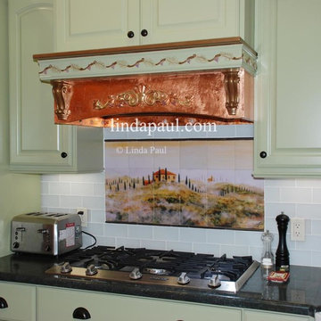 Copper Hood with Tuscan Backsplash in Italian Farmhouse Style Kitchen