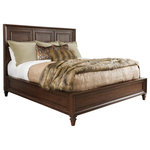 Lexington - Walnut Creek Wood Panel Bed 6/6 King - Distinctive raised panel molding on the Walnut Creek bed elegantly frames cathedral grain patterns in the rich walnut veneers. Raised molding is repeated in the design of the side rails and footboard. Clean lines and classic styling reflect the updated look of New Traditional styling.