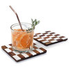 Checkered 6 pieces White and Wood Coaster Set in Box