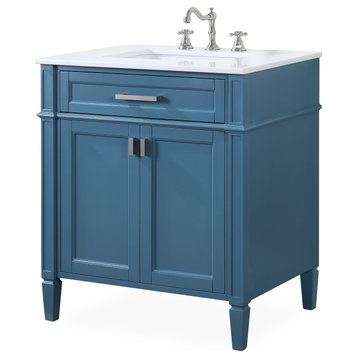 30 Inch Durand Modern Teal Blue Bathroom Sink Vanity with Stone Counter Top