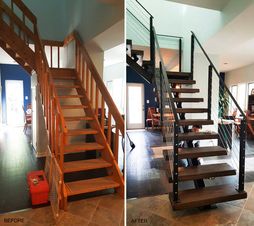 From Wood To Metal Interior Staircase And Cable Railing
