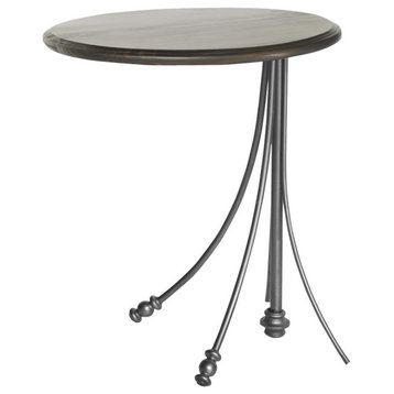 Side Table Sandro Luna Bella Hand-Forged Iron Silver Brown Wood Top