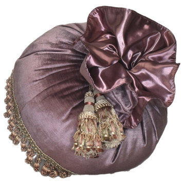 Solid Velvet Decorative Bag Pillow With Tassel Trim, Rose, 16 Round