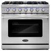 36" Freestanding Range with 6 Gas Sealed Burners & Convection Oven