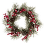 Glitzhome,LLC - 24" Flocked Pinecone and Berry Wreath - 24" Waterproof mixed berry wreath is the perfect touch for your door or wall in the holidays. The wreath includes large pine cones, mixed types of pine and leaves and berries all on a natural twig base.
