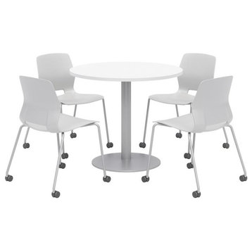 Olio Designs White Round 42in Lola Dining Set - Gray Caster Chairs