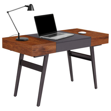 Unique Desk, Spacious Top With Expandable Sides & Storage Spaces, Mahogany/Gray