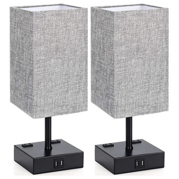 3 Way Dimmable Touch Control Table Lamp, Nightlight with USB Ports,Set of 2