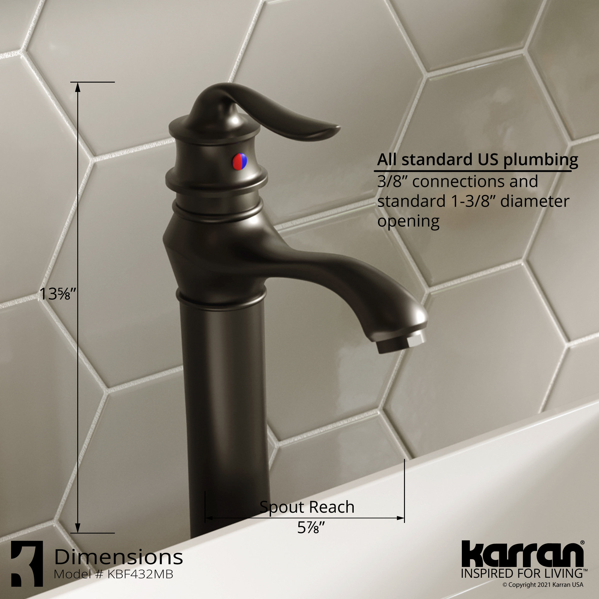 Karran KBF432 1-Hole 1-Handle Vessel Faucet With Pop-up Drain, Matte Black