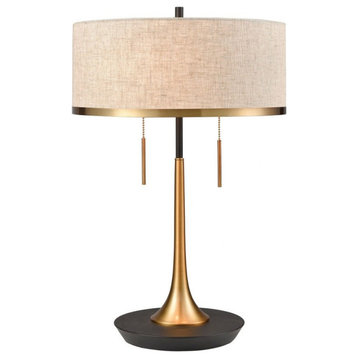 Aged Brass -Black 2 Light Accent Table Lamp Made Of Metal A Sand Fabric-Metal