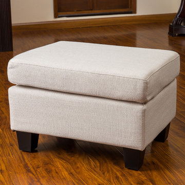 Contemporary Living Space w/ Fabric Ottoman Footstool, Beige