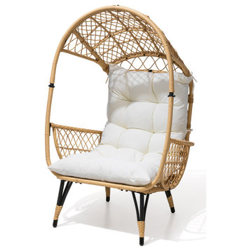 Indoor Outdoor Wicker Egg Patio Chair PE Rattan Oversized Basket, Beige