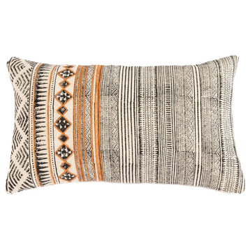 24" Orange and White Rina Lumbar Unique Rectangular Cotton Cushion