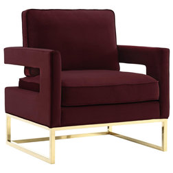 Contemporary Armchairs And Accent Chairs Avery Maroon Velvet Chair With Polished Gold Base