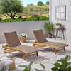 Noble House Banzai Outdoor Wicker and Wood Chaise Lounge in Brown (Set of 2)