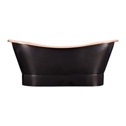 70" Thaine Antique Black Copper Double- Slipper Pedestal Tub-Polished Interior - Products