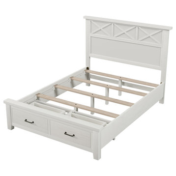 Gewnee Rustic Farmhouse Style Queen Storage Panel Bed in White