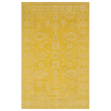 EORC Yellow Hand-Tufted Wool Overdyed Rug 6' Round