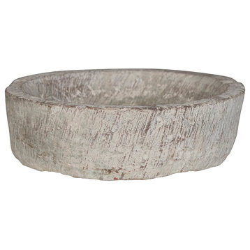 Decorative Vintage Reproduction Stone Bowl for Home Design, Distressed Grey