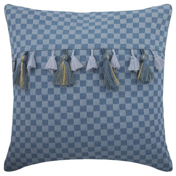 Blue 16"x16" Pillow Cover, Denim, Plaid, Denim Checks