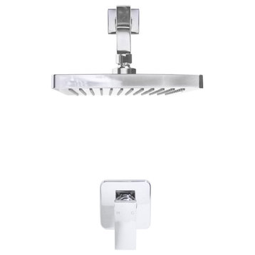 CROWN Bath Shower Set with Rough-in Valve, Square Shower Head, Arm and Handle, Chrome