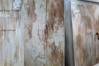 Distressed Faux Wood. Panels,Cabinets and Accent Furniture.