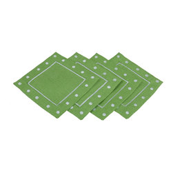 Xia Home Fashions - Polka Dot Embroidered Easy Care Placemats, 6" Square, Green, Set of 4 - Placemats