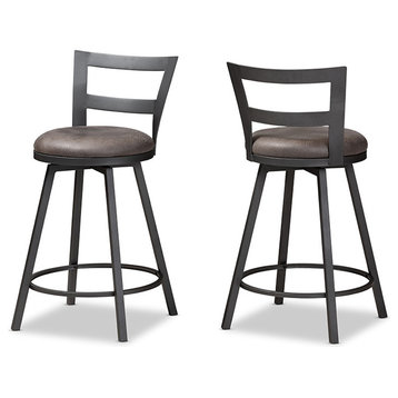 Arjean Rustic and Industrial Grey Fabric Upholstered Counter Stool Set of 2
