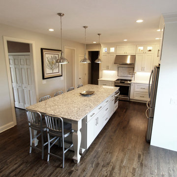 White Kitchen with Gray and Black Quartz Countertop and Bar Area ~ Streetsboro