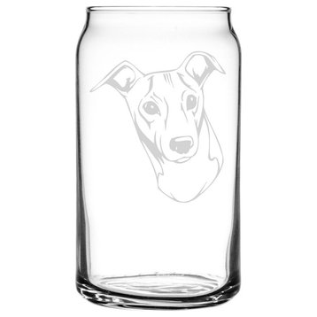 Italian Greyhound Dog Themed Etched All Purpose 16oz. Libbey Can Glass