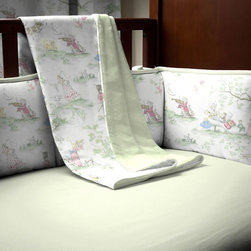 Nursery Rhyme Toile Sage Crib Blanket - Baby Bedding