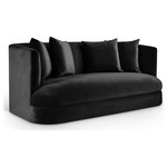 Meridian Furniture - Alder Upholstered Chair, Black, Velvet, Loveseat - The Alder black velvet upholstered loveseat is an invitation to relax. Its rounded silhouette and soft velvet upholstery create a cozy and inviting space, perfect for relaxing with loved ones. Whether you're hosting guests or enjoying a quiet evening, this loveseat brings both comfort and style to your space.