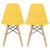 Kids Size Plastic Toddler Chairs with Natural Wooden Dowel Legs, Set of 2, Yellow