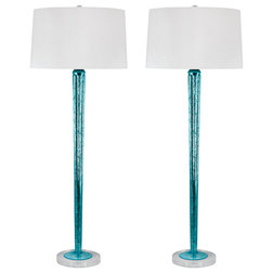 Contemporary Lamp Sets Mercury Glass 2-Light Table Lamps in Mercury Blue, Set of 2