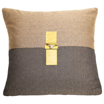 Leather Pillow With Rectangle Stone Belt, 20"x20"