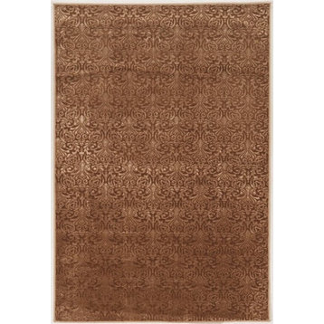 Linon Evolution Damask Power Loomed Polyester 5'x7'6" Rug in Brown