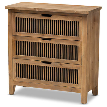 Clement Transitional Medium Oak Finished 3-Drawer Wood Spindle Storage Cabinet