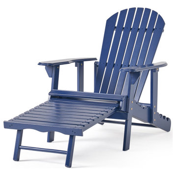 GDF Studio Katherine Outdoor Reclining Wood Adirondack Chair With Footrest, Navy