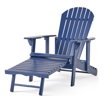 GDF Studio Katherine Outdoor Reclining Wood Adirondack Chair With Footrest, Navy