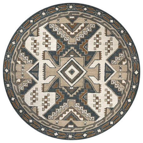 Alora Decor Ryder 8' Round Southwest/Tribal Gray/Tan Hand-Tufted Area Rug