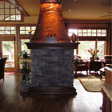 2 way Fireplace with custom copper overmantle